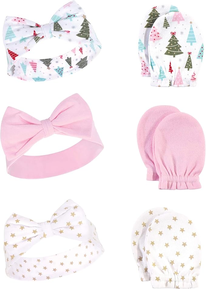 Hudson Baby Baby Girls' Cotton Headband and Scratch Mitten Set