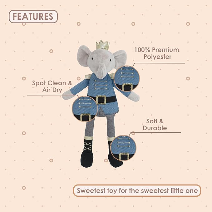 MON AMI Prince Earl The Elephant Plush Stuffed Doll – 12”, Cute Elephant in Blue Suit