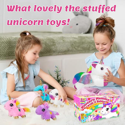 HONGTEYA Unicorn Stuffed Animals Toys, Unicorn Mommy Stuffed Animal with 4 Baby Unicorns in Her Tummy 3 4 5 6 7 8