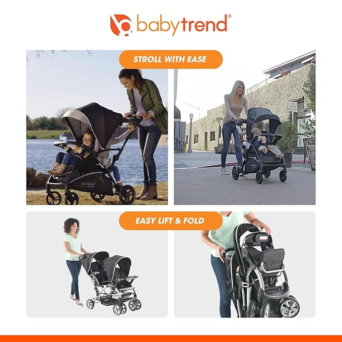 Baby Trend Double Infant and Toddler Stroller w/ Harness and Basket, Sit N' Stand, Stormy