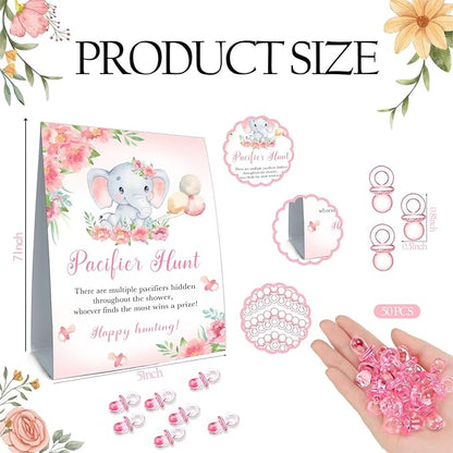 Pacifier Hunt Sign, Mini Pacifiers Baby Shower Game Set 50Pcs Pink 5 * 7IN