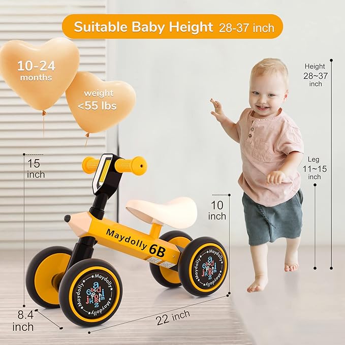 Maydolly Baby Balance Bike Bicycle Toys for 1 Year Old 10-24 Months 4 Wheels