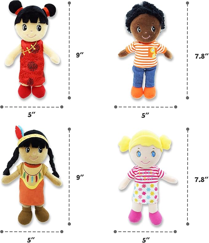 June Garden Soft Baby Doll Set - Multicultural Diversity 8.5" Plush Baby Dolls with Storage Bag