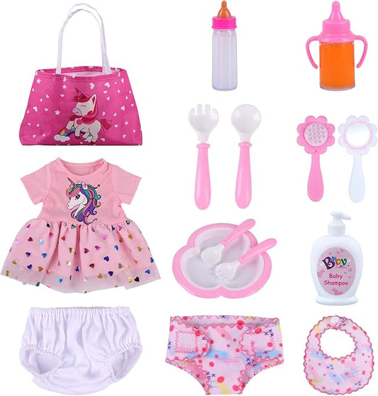 BABESIDE 13Pcs Baby Doll Clothes and Accessories for 17-20 Inch Dolls, Baby Doll Feeding and Care Set with Doll Clothes