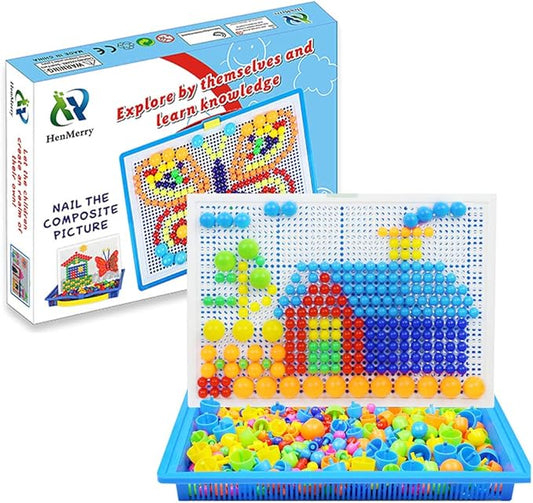 HenMerry Creative Mushroom Nails Mosaic Pegboard Children's Educational Toys 3D (600pcs)