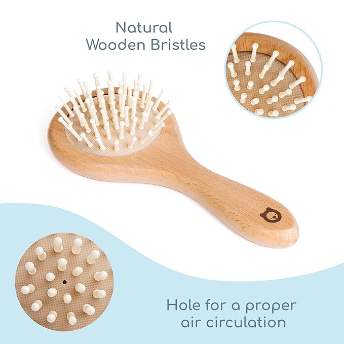 Baby Wooden Hair Brush Set - Premium Baby Brushes - Soft Natural Bristles - Organic Baby Products - Perfect Baby Registry Gift - Cradle Cap Brush - Newborns & Toddlers