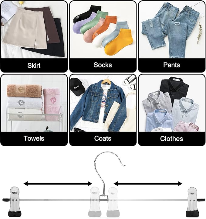 Pants Hangers,Skirt Hangers with Adjustable Non-Slip Clips Pants Hangers,Space Saving Metal Hangers for Coat Garment Jeans,Hangers for Kids Adults (20 Pack)