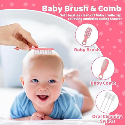 Baby Grooming Kit, 19 in 1 Baby Healthcare and Grooming Kit Newborn Nursery Health Care and Baby Nail Trimmer and Cleaner Essentials Set for Newborn Boys Girls (Pink)