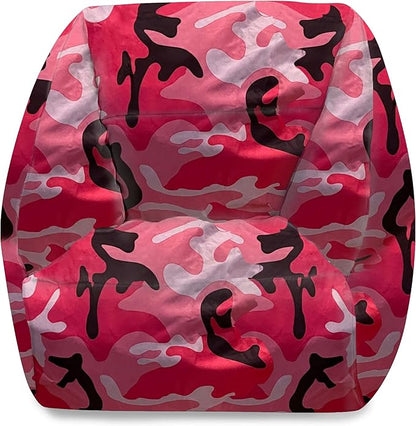 Posh Creations Structured Comfy Bean Bag Chair for Gaming, Reading and Watching TV, Coronado Chair, Nylon - Camo Pink and Black