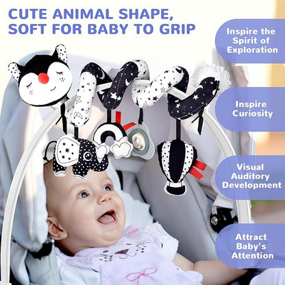 XIXILAND Musical Car Seat Toys Black and White Baby Toys, Infant Toys 0-6 Months Stroller Toys Newborn Toys, High Contrast Baby Toys for Newborn, Gift for 0 3 6 9 12 Months Girls Boys Babies