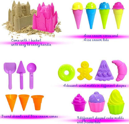 Ice Cream Beach Toys Sand Toys Set for Girls Kids Ages 4-8,Beach Castle Toys Sand Bucket Toddler Baby Ages 3