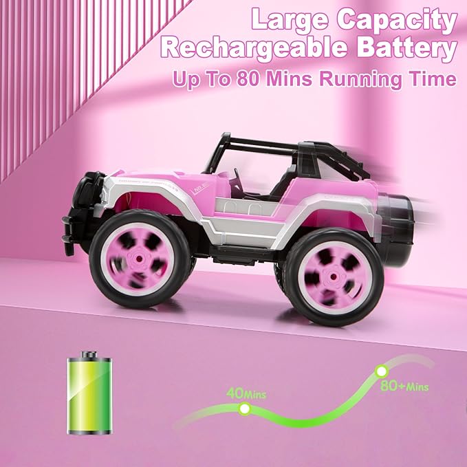 Carox Remote Control Car for Girls, Pink RC Car with Doll and Sticker for Ages 6-10 Years Old Girls 80 mins 1:16 Scale 2.4Ghz, Birthday Grils,OX11S (Pink)