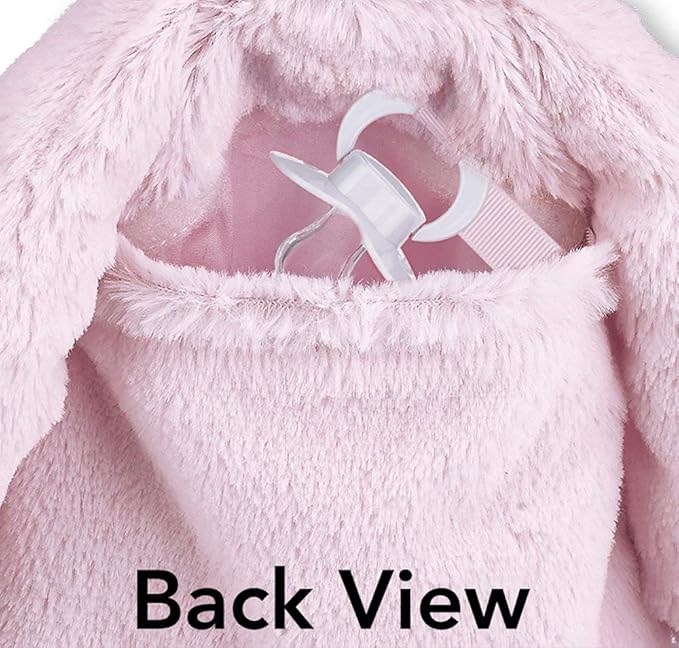 Bearington Baby Cottontail Pacifier Pet, Pink Bunny Plush Stuffed Animal Lovie and Paci Holder 15"