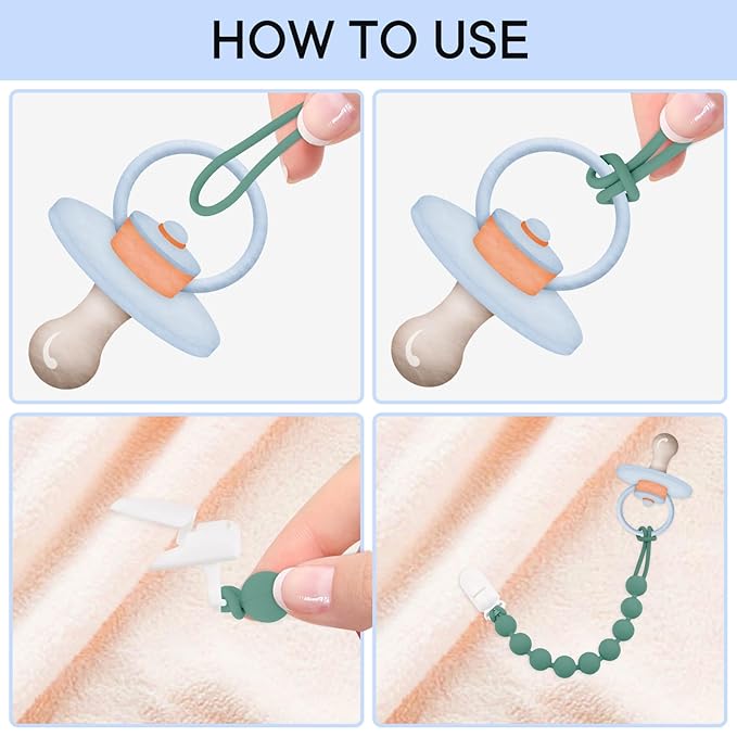 Silicone Pacifier Clip Holder, 6 Pack One Piece Soft Flexible Binky Clips Pacifier Holder Clip for Boys and Girls