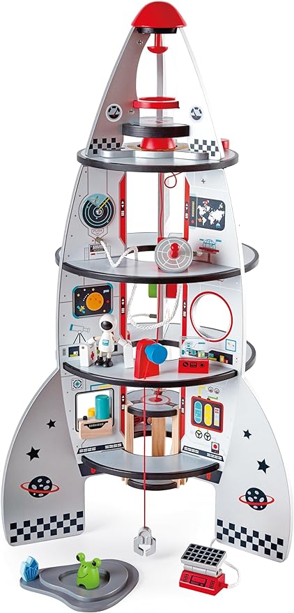 Hape Four-Stage 20 Piece Durable Wooden Rocket and Spaceship Toy for Children, L: 18.8 18.8, H: 29.1 inch