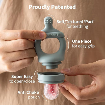 SAMiGO Baby Food Fruit Feeder and Breastmilk Popsicle Mold Set, Silicone Fruit Teether 4 Months+