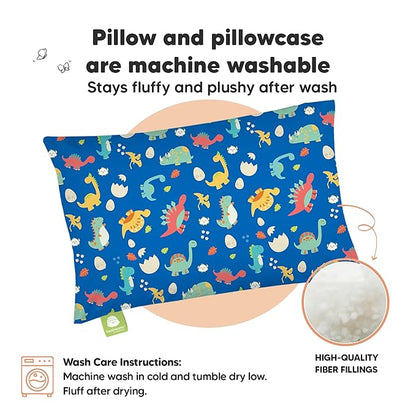 Toddler Pillow with Pillowcase - 13x18 My Little Dreamy Pillow, Organic Cotton Toddler Pillows for Sleeping, Kids Pillow, Travel Pillows, Mini Pillow, Nursery Pillow, Toddler Bed Pillow (DinoWorld)