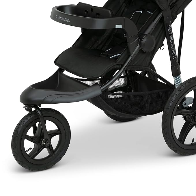 Delta Children Apollo Jogging Stroller - Shock Absorbing Frame with Large Canopy & Recline - Car Seat Compatible, Black