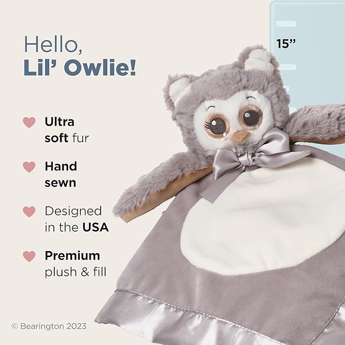 Bearington Baby Lil’ Owlie Snuggler, 15 Inch Gray Owl Plush