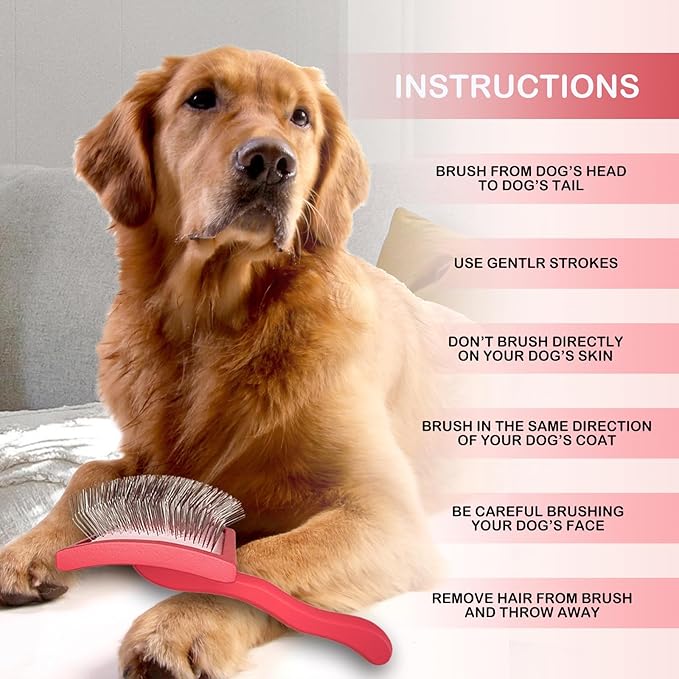 Dog Slicker Brush for Golden Doodle Grooming Kit - Dematting Brushes for Goldendoodles, Labradoodles, Poodles - Pet Hair Brush for Medium & Long Haired Dogs - Large (Red)