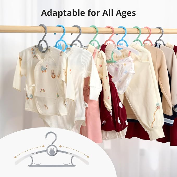 Baby Hangers for Closet Adjustable Kids Hangers 40 Pack 11"-14" Baby Hangers in Mixed Colors for Kids' Closet, Children Non-Slip and Extendable Clothes Hangers for Nursery Infant Toddle
