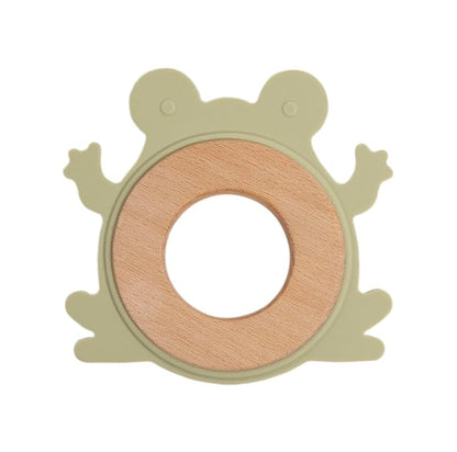 Pearhead Frog Wooden Baby Teether, Natural Wooden Teething Toy for Babies 0+ Months
