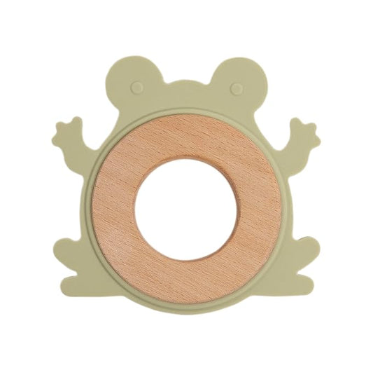 Pearhead Frog Wooden Baby Teether, Natural Wooden Teething Toy for Babies 0+ Months
