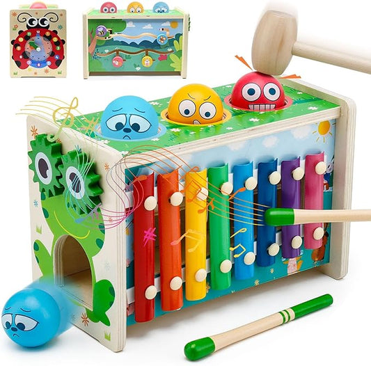 6-in-1 Pound A Ball Toy for Toddlers 1 2 3 - Hammering Pounding & Tapping Toy with Xylophone, Gear 1st Birthday