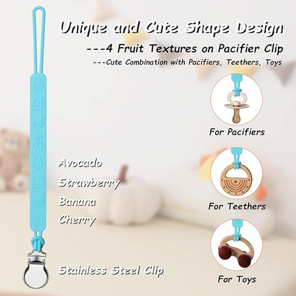 Silicone Pacifier Clip, Seposeve Pack of 3 Baby Pacifier Teether Clip with 4 Texture