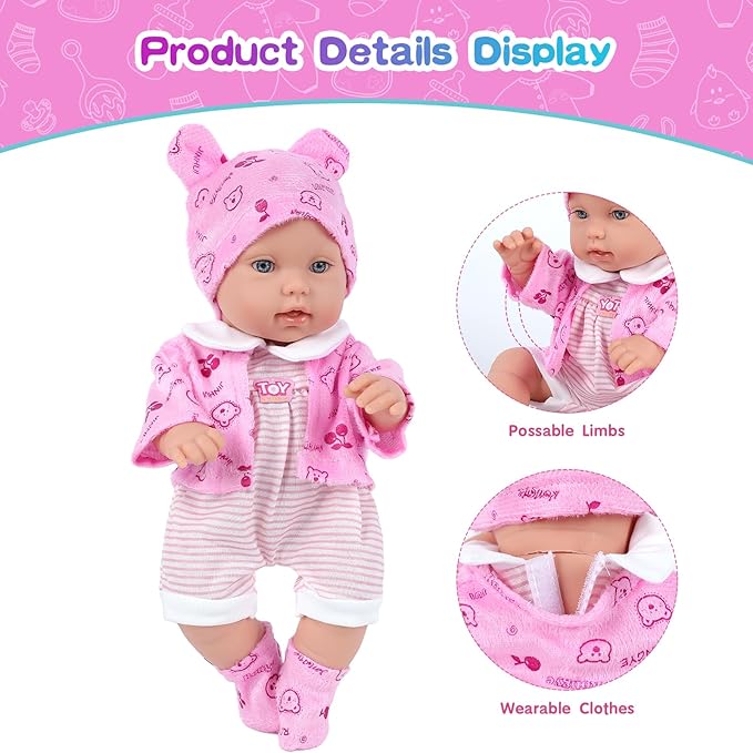 12 Inch Baby Doll Playset with Reborn Baby Dolls Clothes