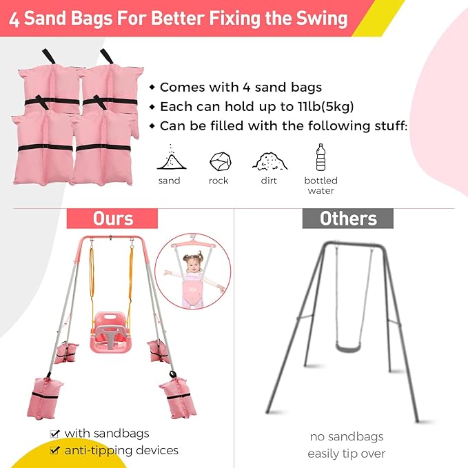 FUNLIO 2 in 1 Swing Set for Toddler & Baby Jumper, Heavy Duty Kids Swing & Bouncer with 4 Sandbags
