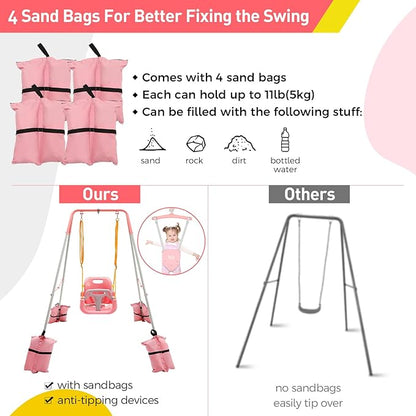 FUNLIO 2 in 1 Swing Set for Toddler & Baby Jumper, Heavy Duty Kids Swing & Bouncer with 4 Sandbags
