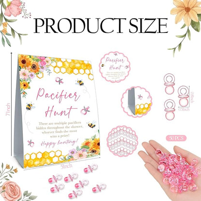 Pacifier Hunt Sign, Mini Pacifiers Baby Shower Game Set 50Pcs Pink 5 * 7IN