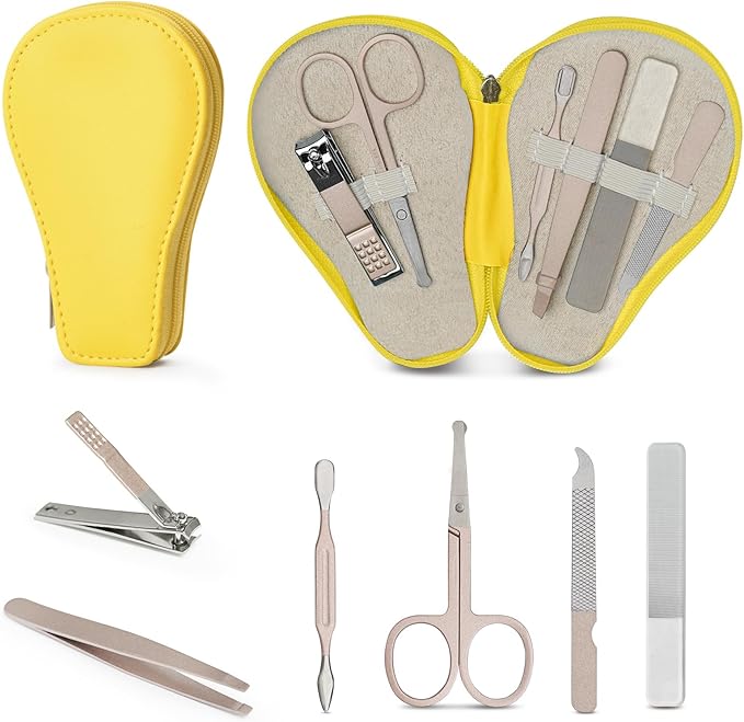 haakaa Baby Nail Clippers, 6-in-1 Baby Nail Care Kit with PU Storage Case, Nail Scissor, Cuticle Pusher, 2 Nail Files, Nail Clipper & Tweezer, Baby Manicure Set for Babies, Yellow