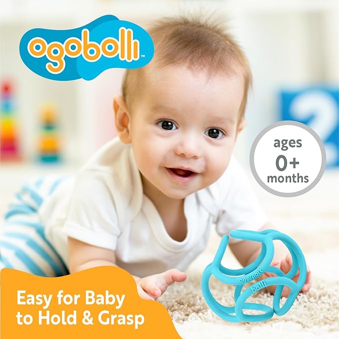 OgoBolli Teether Ring Tactile Sensory Ball Toy for Babies & Toddlers - Stretchy, Squishy 6+ Months