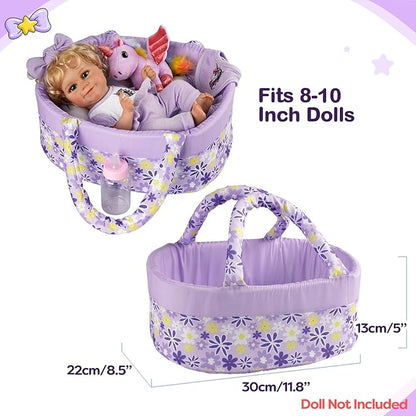 JIZHI 7 Pcs Reborn Baby Doll Clothes with Baby Doll Accessories Set for 8-9-10 Inch Dolls, Floral Pattern Baby Doll Bassinet and Unicorn Toy for Realistic Baby Doll Girls