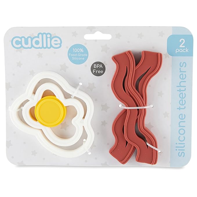 Cudlie 2-Pack Food Grade Silicone Teether - BPA Free, Fun Food Shapes for Soothing Baby's Sore Gums