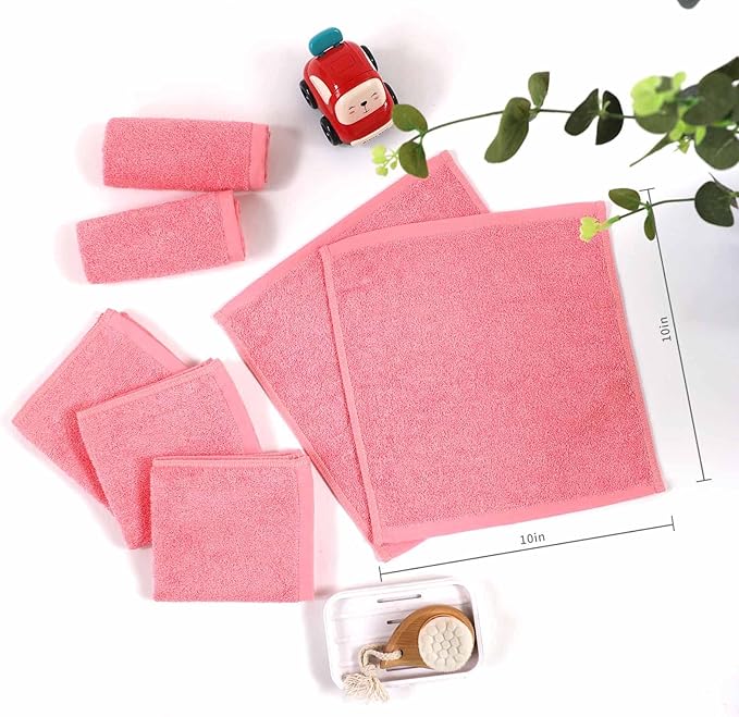 JEFFSUN Baby Washcloths 6 Pack, 10x10 inch Heavenly Soft Pink Wash Cloths for Face and Body
