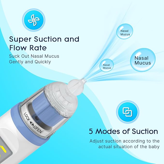 Electric Nasal Aspirator for Baby, Nose Aspirator for Toddlers 3 Silicone 5 Suction