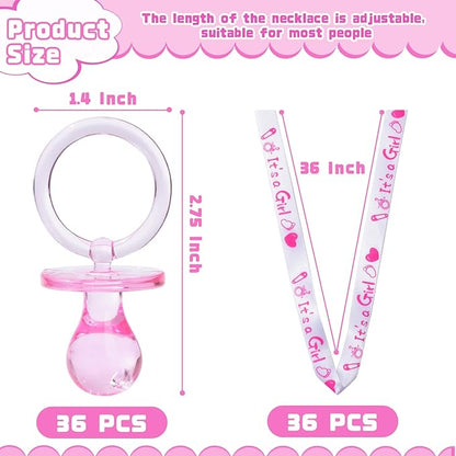 36 Baby Shower Pacifiers Necklace, Acrylic Pacifier Necklace