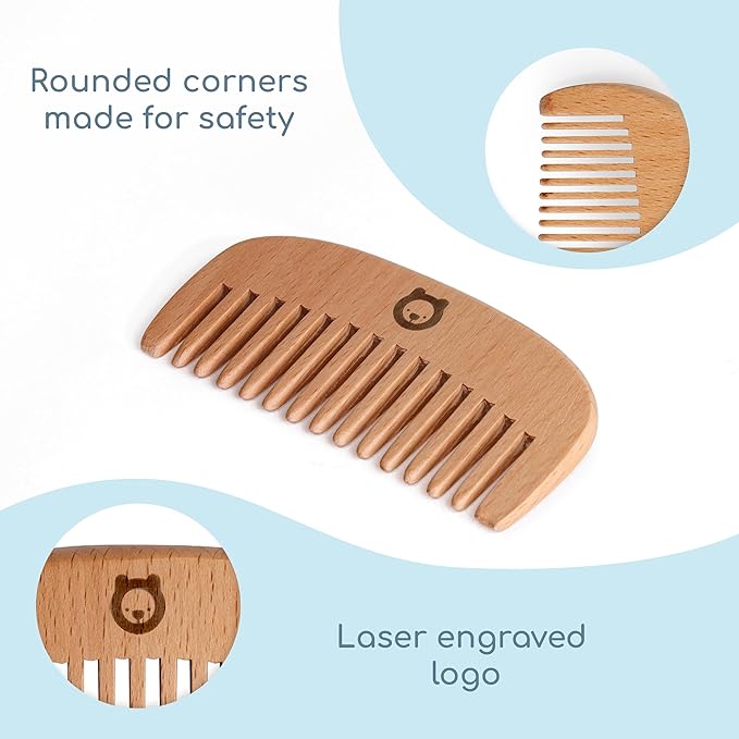 3 Piece Wooden Hair Brush Set for Newborns & Toddlers - Ultra Soft Natural Goat Hair and Wood Brushes in Chic Gift Box
