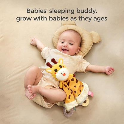 TUMAMA Baby Security Blanket Lovey,Soft Fleece Velvet Minky Dot Blanket with Stuffed Animal&Teething Rings