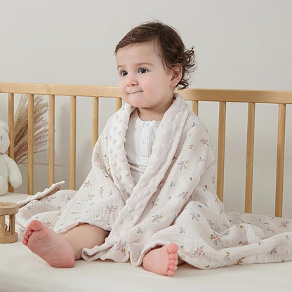 DaysU Baby Blankets for Girls with Muslin Cotton Front and Dotted Fleece Back, Silky Micro Super Soft Plush Newborn Baby Blankets Unisex 30x40 inches