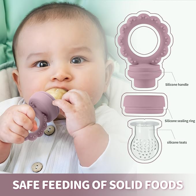 Baby Fruit Feeder with Mini Freezer Tray, 2 Pack Silicone Baby Food Feeder for Batch Prep 2 Extra