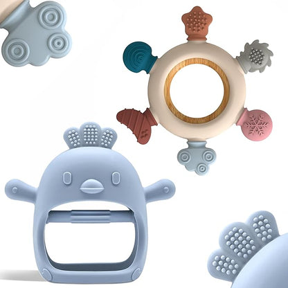 Baby Teething Toys by Komfy LilLove | No Drop Teether and Ring Teether for Baby Teething Relief 0-6 6-12 2 Pack
