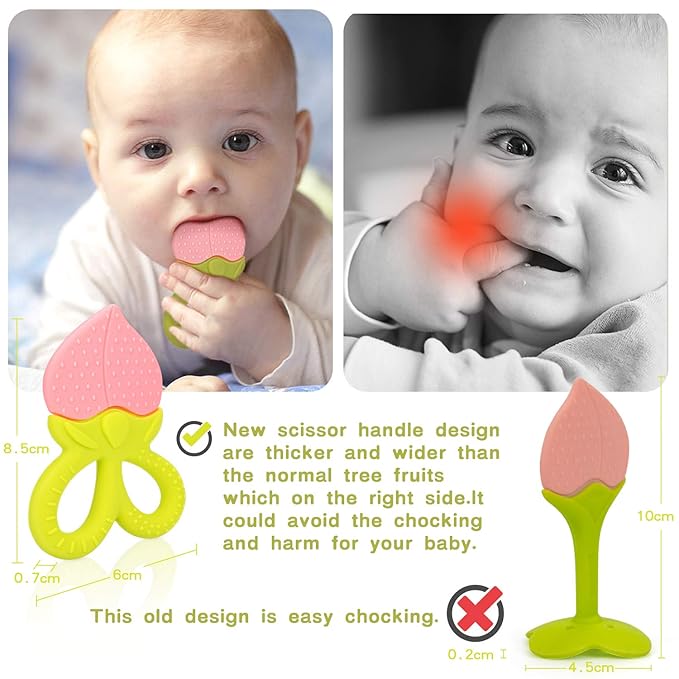 SHARE&CARE BPA Free Silicone Fruit Baby Teether Toys Baby Teething 3 Months Relief(5 Scissor