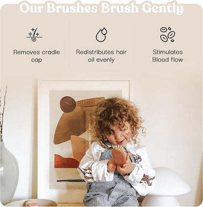 4 Piece Wooden Baby Hair Brush and Comb Set for Newborns & Toddlers in Chic Gift Box - Ultra Soft Natural Goat Hair and Wood Baby Brush Set Prevents Cradle Cap - Perfect Registry Gift (Pink)