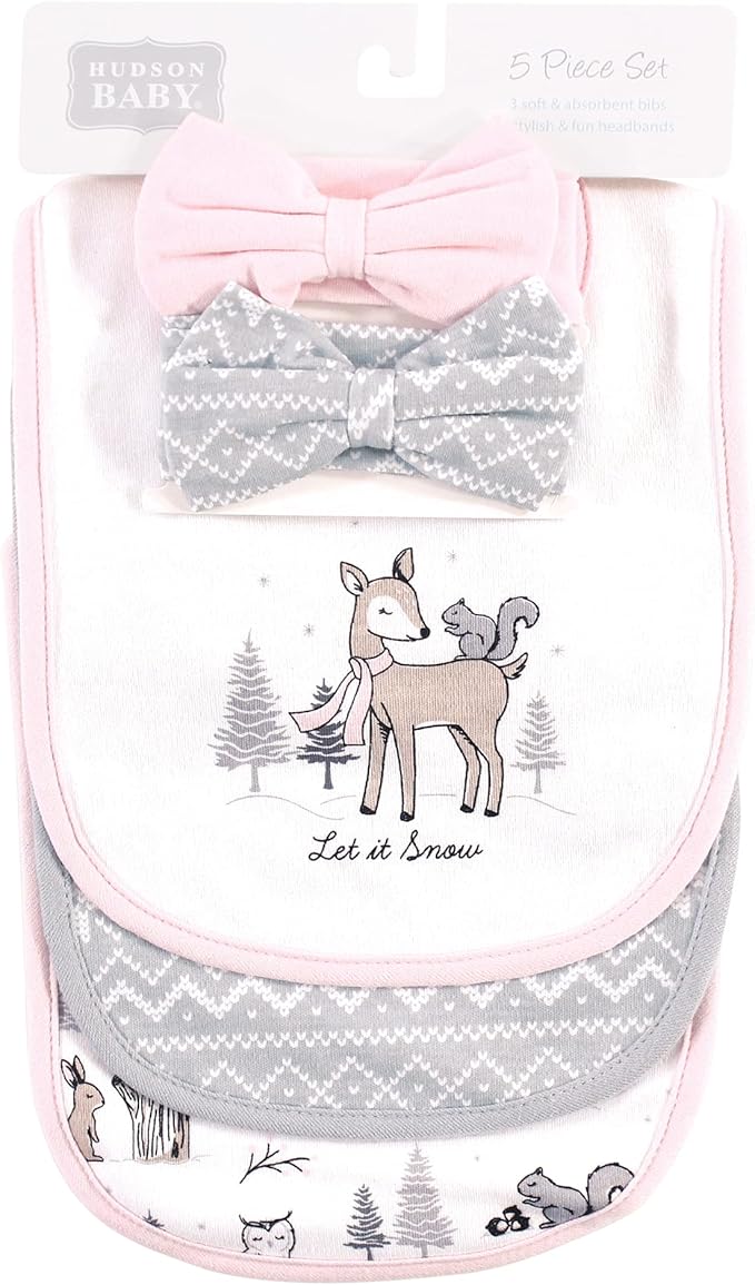 Hudson Baby Unisex BabyCotton Bib and Headband or Caps Set