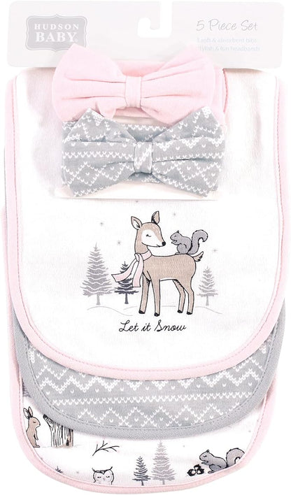 Hudson Baby Unisex BabyCotton Bib and Headband or Caps Set