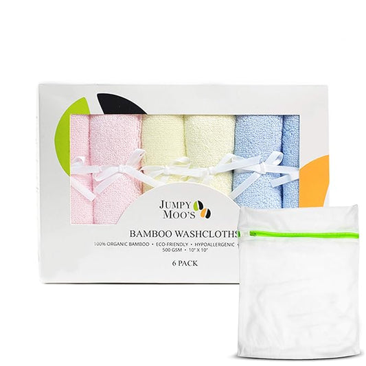 Jumpy Moo's Baby Washcloths - 100% Rayon from Bamboo, Ultra Thick 10x10 inches